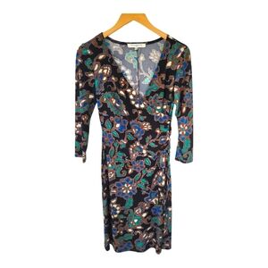 Evan Picone V Neck Floral Paisley Midi Dress Size 6  / Stretch